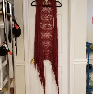 Full Tilt Knit Fringe Vest - red